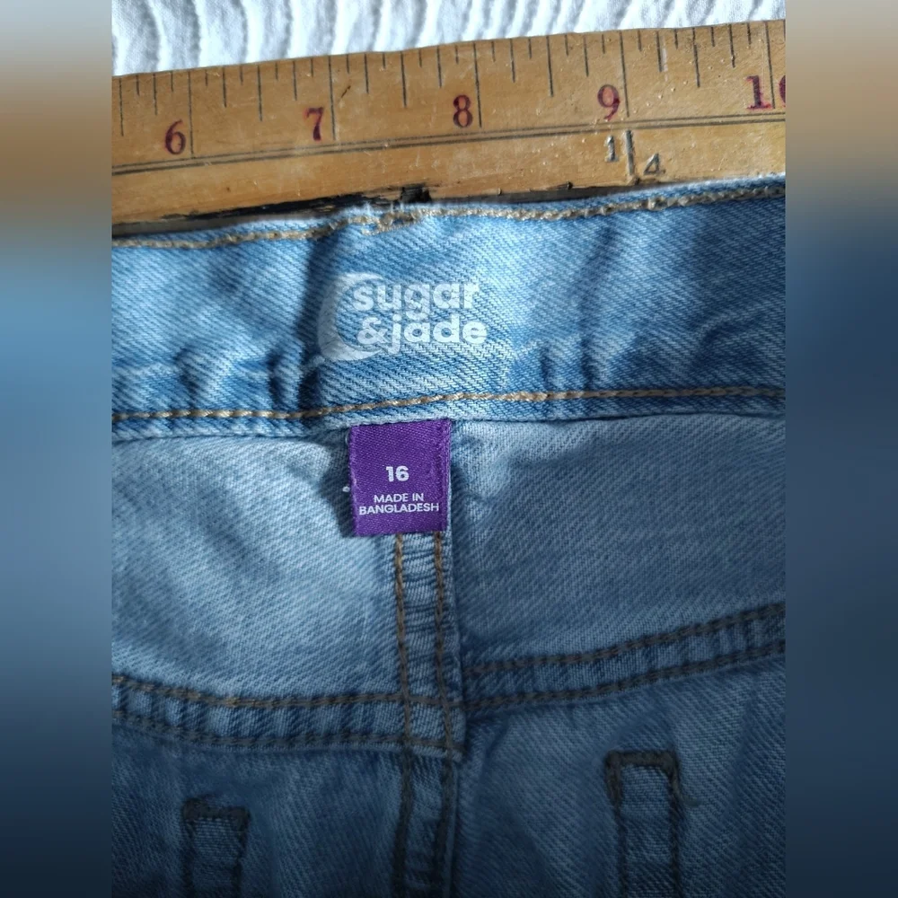 Sugar And Jade Wide Leg Jeans Size 16 Light Blue Girls Emoji Print Destroyed
